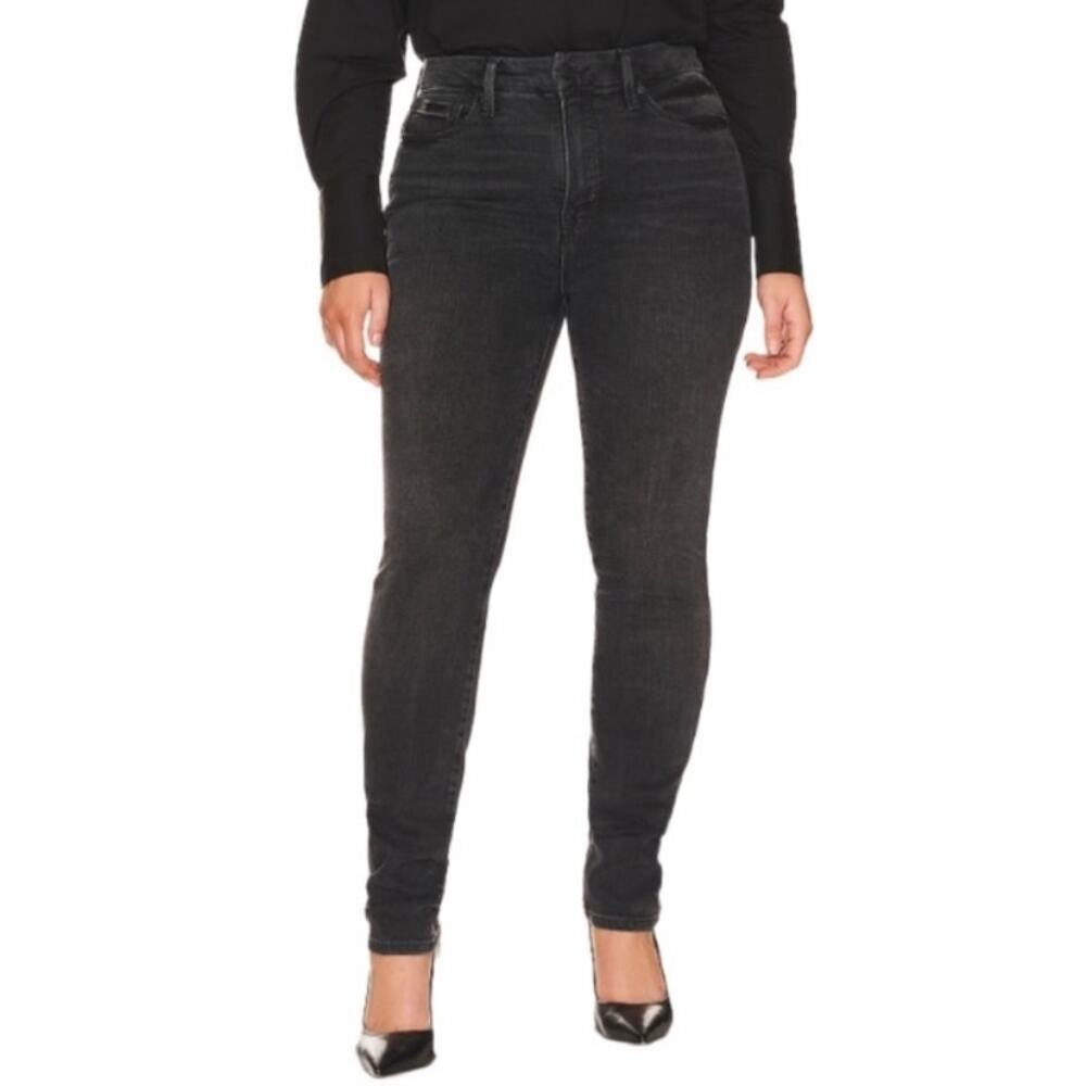 Good American Good Classic Jeans Black Gray Dark Wash Plus Size 24 Denim Skinny